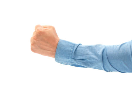 Human hand isolated on white background. Male fist close upの写真素材