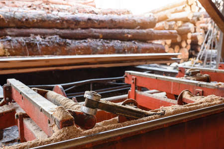 Old wood equipment at the sawmill. Timber industry