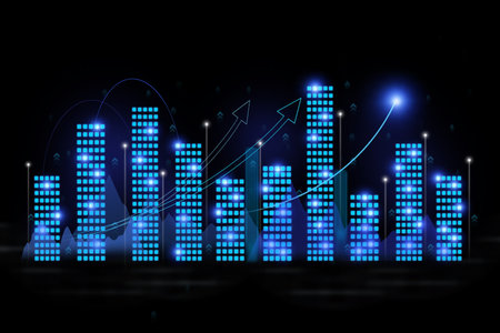 Graph of the development of profit and investment on a black background. Graph of business growth and financial successの写真素材
