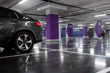 The car on the underground parkingの写真素材