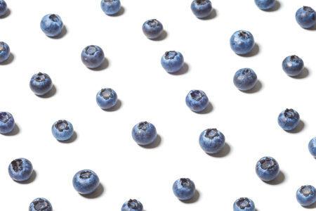 Blueberries on white background. Blueberry patternの写真素材