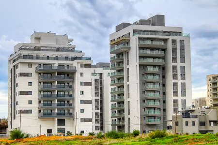 New residential area in Israel. Modern residential apartment buildings and private housesのeditorial素材