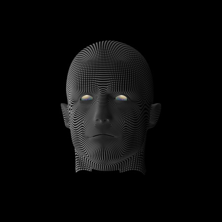 concept or conceptual 3D wireframe human male or man head isolated on black backgroundのイラスト素材
