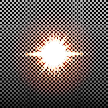 eps10. Glow light effect. Starburst with sparkles on transparent background. Vector illustration. Sun. Christmas flash. dustのイラスト素材