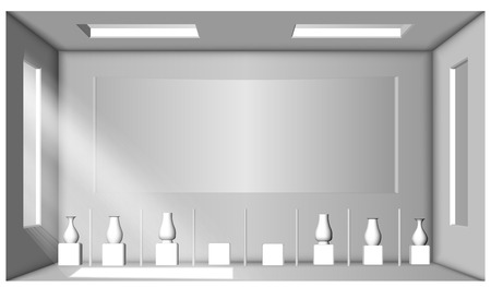 Eps10. White room with two windows and a collection of vases. Showroom. Surrounding occlusionのイラスト素材