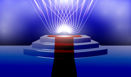 eps10. Cylindrical podium for presentations or performances with a red carpet, lit by spotlightsのイラスト素材