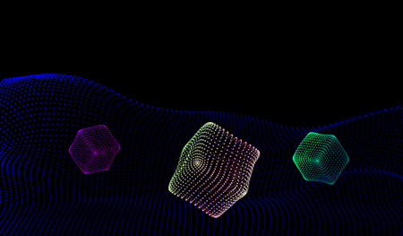 EPS10. Geometric figures from dynamically emitted particles. 3D-style. Luminous grid. Abstract...