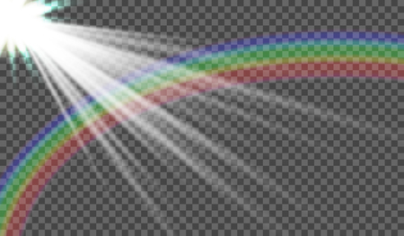 eps10. Vector illustration of sun rays, rainbow after rain, storm clouds. On a transparent backgroundのイラスト素材