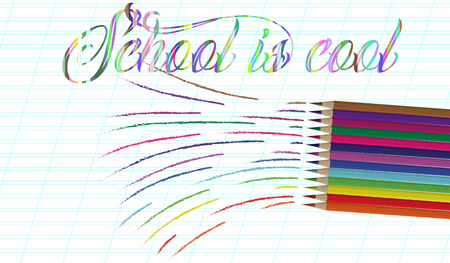 Back to school background with rainbow wave and pencils, vector illustrationのイラスト素材