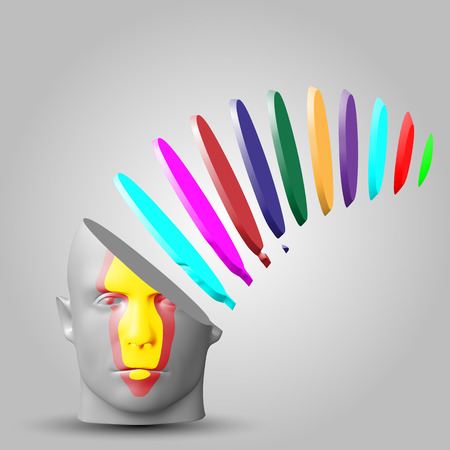eps10. The human face consists of multicolored cylindrical incisions. Vector illustration, business concept.のイラスト素材