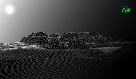 Mountain landscape in the style of wire-frame. The cosmic landscape of another planetのイラスト素材