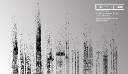 Building and City Illustration, Wind of particles, City scene on night timeのイラスト素材