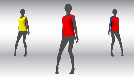A mock up sample of a female t-shirt on a flat silhouette of a model.のイラスト素材