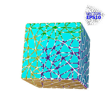 EPS10. The geometric figure of the cube is made up of segments in the Voronoi style. illustration. 3d illustrationのイラスト素材