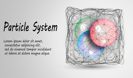 Atoms inside the mesh cube. Particles in the lattice. Vector illustrationのイラスト素材