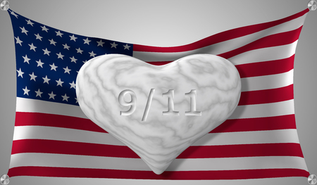 eps10. Patriot Day the 11th of september. Marble heart on the background of the American flag. Vector illustration.のイラスト素材