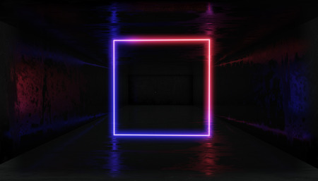 3d render, glowing lines, tunnel, neon lights, virtual reality, abstract background, square portal, arch, Black and White vibrant colors, laser showの写真素材