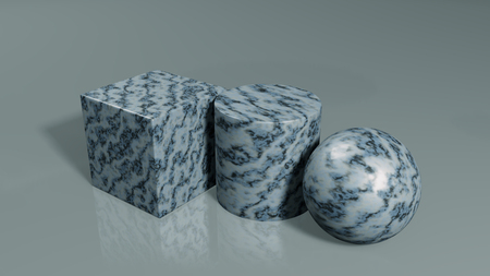 3d render. Simple geometric figures with marble on a gray background.の写真素材
