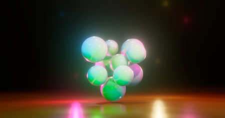3D rendering. Multicolored balls on a bright background. Spheres surrounded by bright highlights. Colorful environmentの写真素材