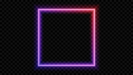 eps10. Square Purple and red neon light on a transparent background. Neon frame for your design. Vector illustration.のイラスト素材