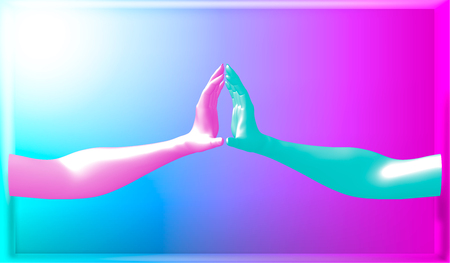 eps10. 3d illustration. Vector image. men hands isolated, minimal fashion background, mannequin body parts, helping hands, partnership concept, pink blue pastel colorsのイラスト素材