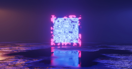 3d rendering. Futuristic object sci-fi surface with particle neon elements of bright green color. Futuristic background. illustrationの写真素材