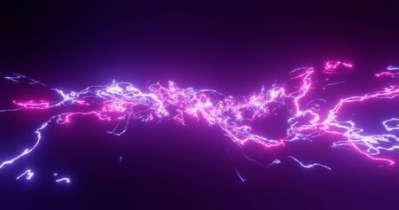 3d rendering. Fantastic background of bright glowing particles in deep space. Bright electric...