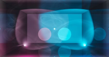 3d render. Geometric figure in neon light against a dark tunnel. Laser line glow. Neon backgrounds