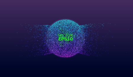 Dynamic fluid flow from luminous particles in space. Fashionable fluid cover design. Vector illustration. Futuristic backgroundのイラスト素材