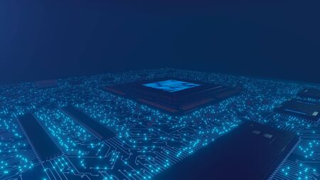 3D rendering. AI. Circuit board. Technology background. Central Computer Processors CPU concept. Motherboard digital chip. Tech science background. Integrated communication processor.の写真素材