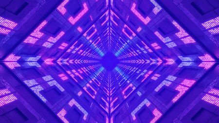 3D rendering. Flying through an endless glowing tunnel. Design with neon luminous particles. Hyper loop. Abstract creative futuristic background. Reflective surfaces. Modern colorful lights.の写真素材
