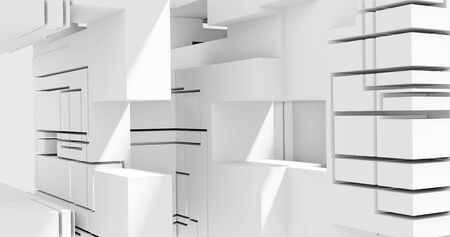 3d rendering. Abstract image of black and white cubic shapes in space. Futuristic illustration with sci fi elements.の写真素材