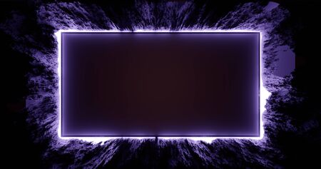 3d rendering. Rectangular neon frame in rock formation. Background for your design. Graphic illustrationの写真素材