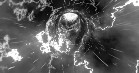 3D rendering. Wormhole in time and space. Movement at the speed of light. Abstract jump into space in hyperspace among colorful stars. Flying through nebulae or gas clusters.の写真素材