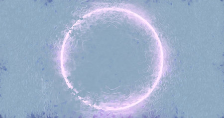 3d rendering. A bright neon circle against a background of cracked ice. Banner abstract illustration...