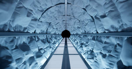 3d rendering. Celendric corridor with walls of swollen or puffy fabric in bright neon lighting....