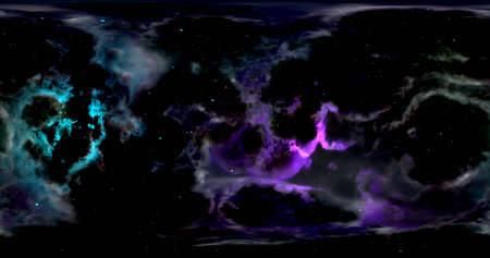 3d rendering. Space background with nebula and stars. Environment 360 HDRI map. Equirectangular projection, spherical panorama. Graphic illustration.の写真素材