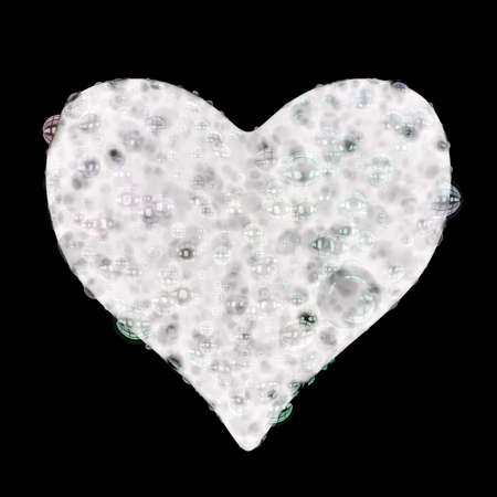Heart shaped foam bubbles isolated on black with clipping path texture and backgroundの写真素材