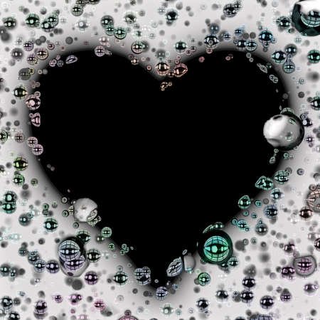 Heart shaped foam bubbles isolated on black with clipping path texture and backgroundの写真素材