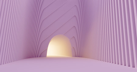 3d rendering. Concrete construction. A long corridor with holes on the sides into which light breaks...