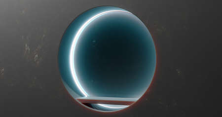 3d rendering. A marble wall with a niche and chambers in it, illuminated with neon light.の写真素材