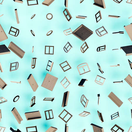 3d rendering. A seamless pattern of window blocks and doorways of different types, scattered at random.の写真素材