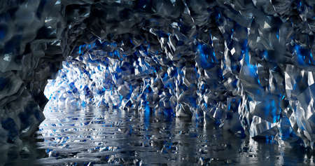 3d rendering. Ice cave entrance. frozen tunnel with icy walls of blue ice.の写真素材