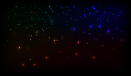 Vector illustration. Bright glowing particles of different colors on a black background. Christmas sparksのイラスト素材