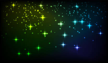 Vector illustration. Bright glowing particles of different colors on a black background. Christmas sparksのイラスト素材