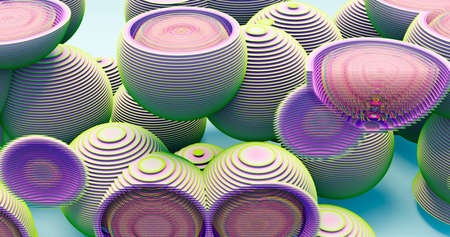 3d rendering. Abstract background of spherical shapes from thin stripes.