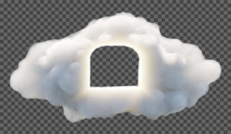Vector illustration of fluffy cloud or haze on a transparent background with opening or hole inside. Weather in Phenomenon.のイラスト素材
