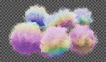 Vector illustration. Fluffy multicolored cloud or haze on a transparent background. Weather phenomenon. Element of your designのイラスト素材