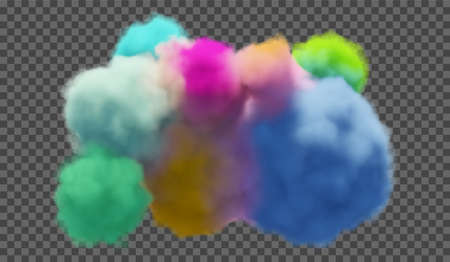 Vector illustration. Fluffy multicolored cloud or haze on a transparent background. Weather phenomenon. Element of your designのイラスト素材