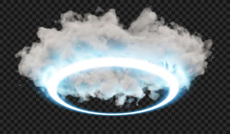 Vector illustration. Fluffy cloud or haze in neon blue color on a transparent background. Penometer.のイラスト素材